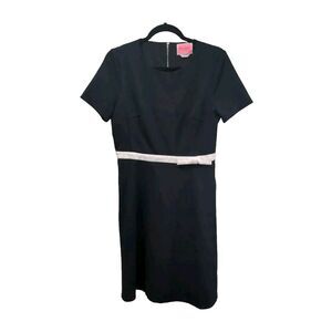 Kate Spade Womens Bow Waist Ponte Dress A-Line SS Size 8 Black White Pockets